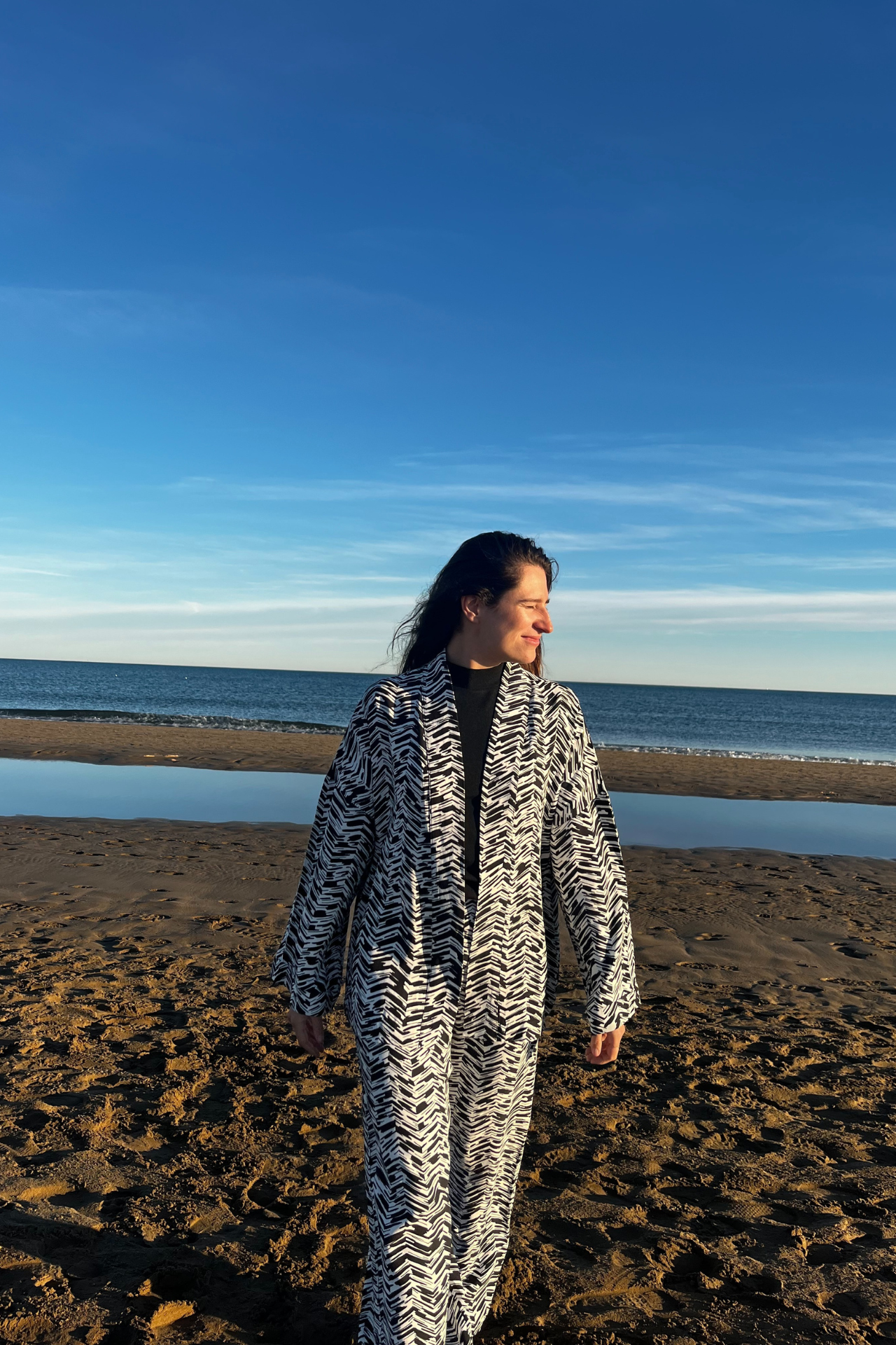 Le Kimono Haori - Chevron Noir & Blanc - Mixte