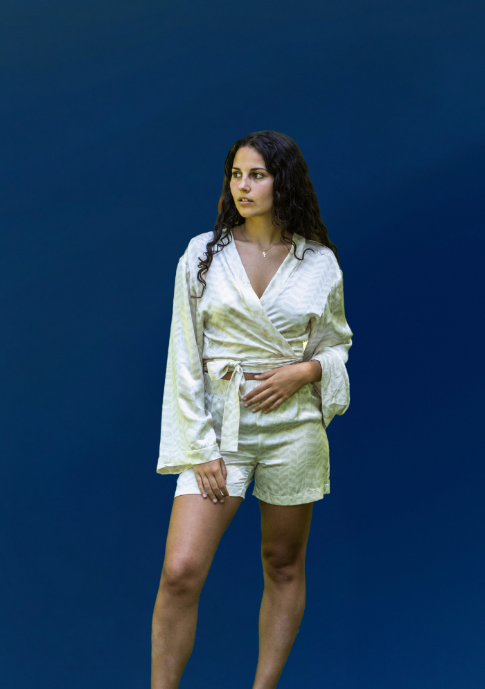 KAWI - Le Short Large - Soie Chevron Crème & Blanc